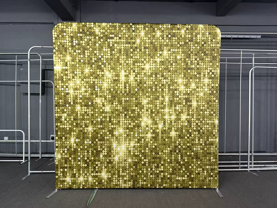 Golden Sparkle Event Realms photo booth backdrop — actual backdrop sample