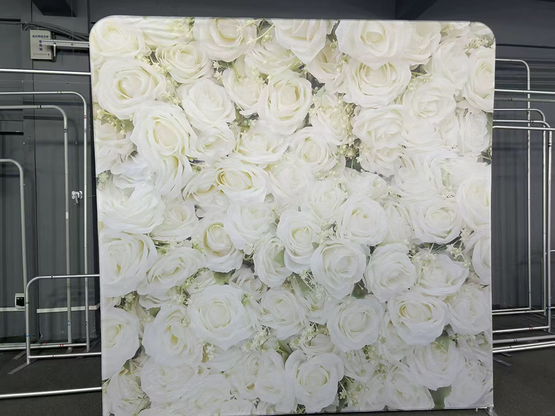 White Rose Wall Event Realms photo booth backdrop — actual backdrop sample